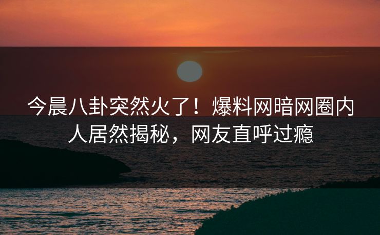 今晨八卦突然火了！爆料网暗网圈内人居然揭秘，网友直呼过瘾