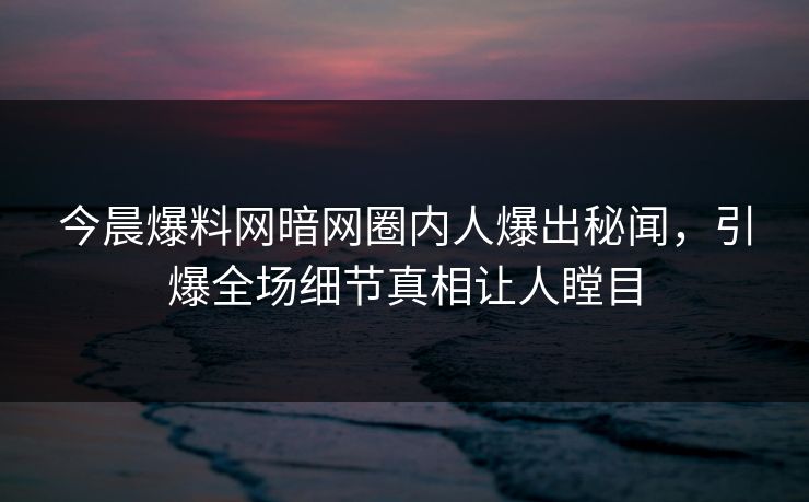 今晨爆料网暗网圈内人爆出秘闻，引爆全场细节真相让人瞠目