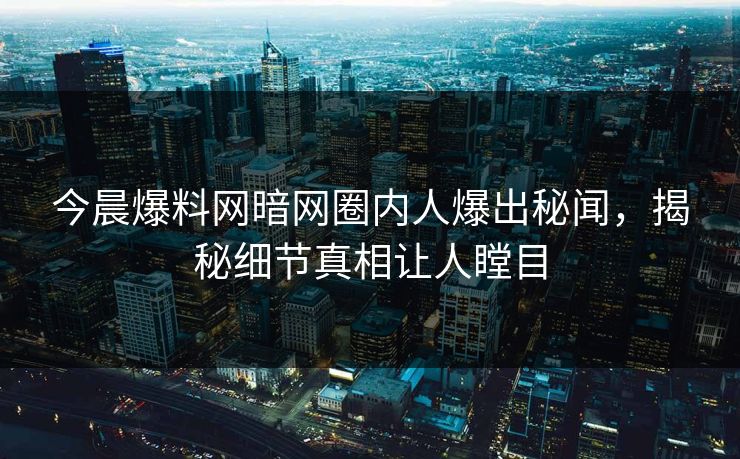 今晨爆料网暗网圈内人爆出秘闻，揭秘细节真相让人瞠目