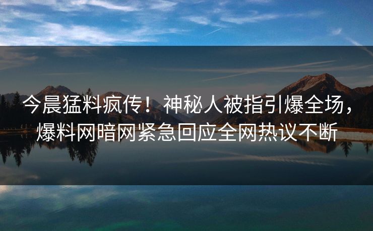 今晨猛料疯传！神秘人被指引爆全场，爆料网暗网紧急回应全网热议不断