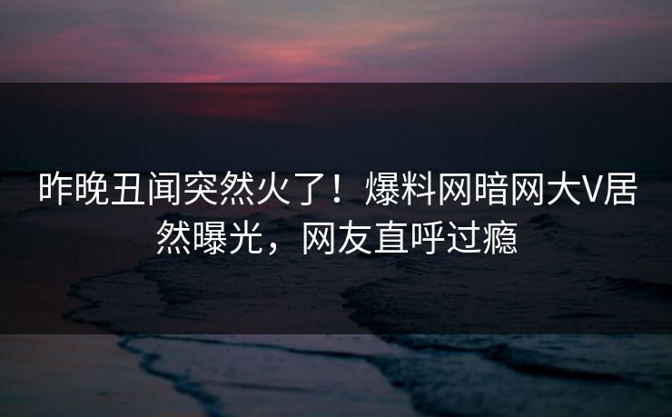 昨晚丑闻突然火了！爆料网暗网大V居然曝光，网友直呼过瘾
