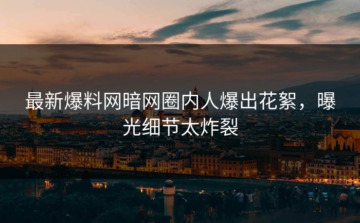 最新爆料网暗网圈内人爆出花絮，曝光细节太炸裂