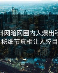 今晨爆料网暗网圈内人爆出秘闻，揭秘细节真相让人瞠目
