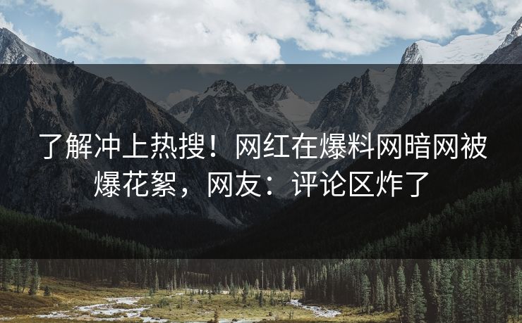 了解冲上热搜！网红在爆料网暗网被爆花絮，网友：评论区炸了