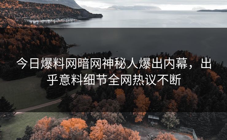 今日爆料网暗网神秘人爆出内幕，出乎意料细节全网热议不断