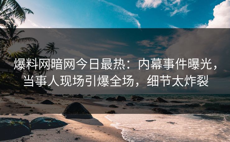 爆料网暗网今日最热：内幕事件曝光，当事人现场引爆全场，细节太炸裂
