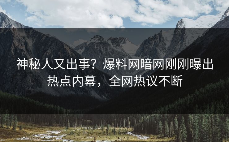 神秘人又出事？爆料网暗网刚刚曝出热点内幕，全网热议不断