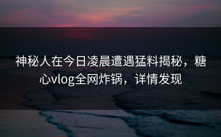 神秘人在今日凌晨遭遇猛料揭秘，糖心vlog全网炸锅，详情发现